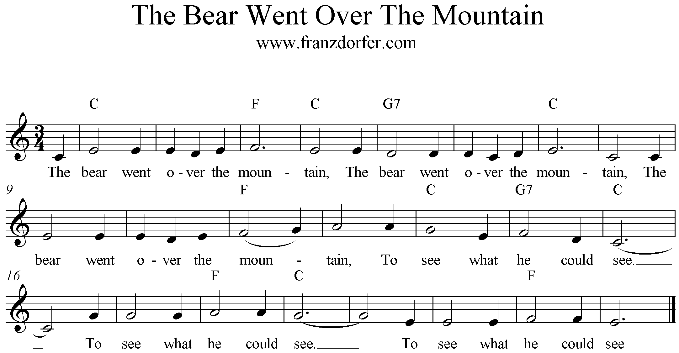 freesheet music The Bear went over the mountain